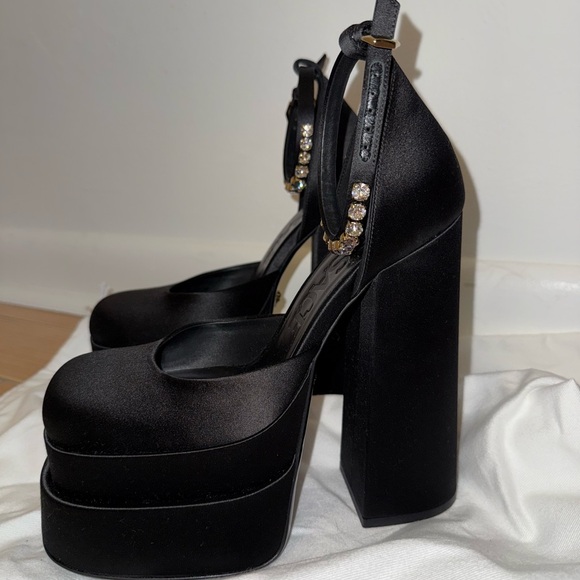 Versace Black Satin Platform Heels - Picture 1 of 3